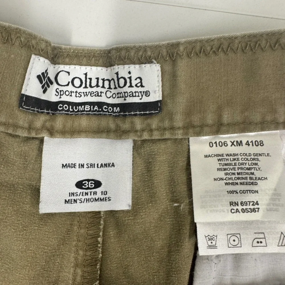 Columbia Cargo Shorts Mens 36 Khaki Tan Excellent Cotton Canvas XM4108 10 Inseam